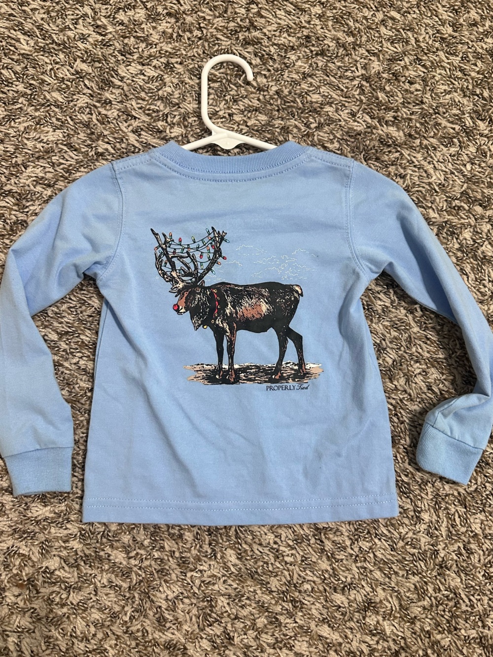 Properly Tied Kids Light Blue Long Sleeve Tee with Festive Reindeer Graphic